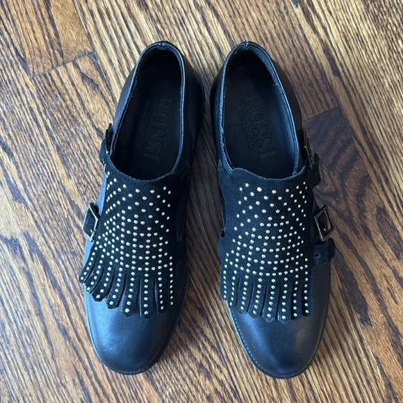 Rossi Women’s 5.5 Loafer with fringe and studs Suede Small Heel Buckle Stretch - Picture 2 of 9